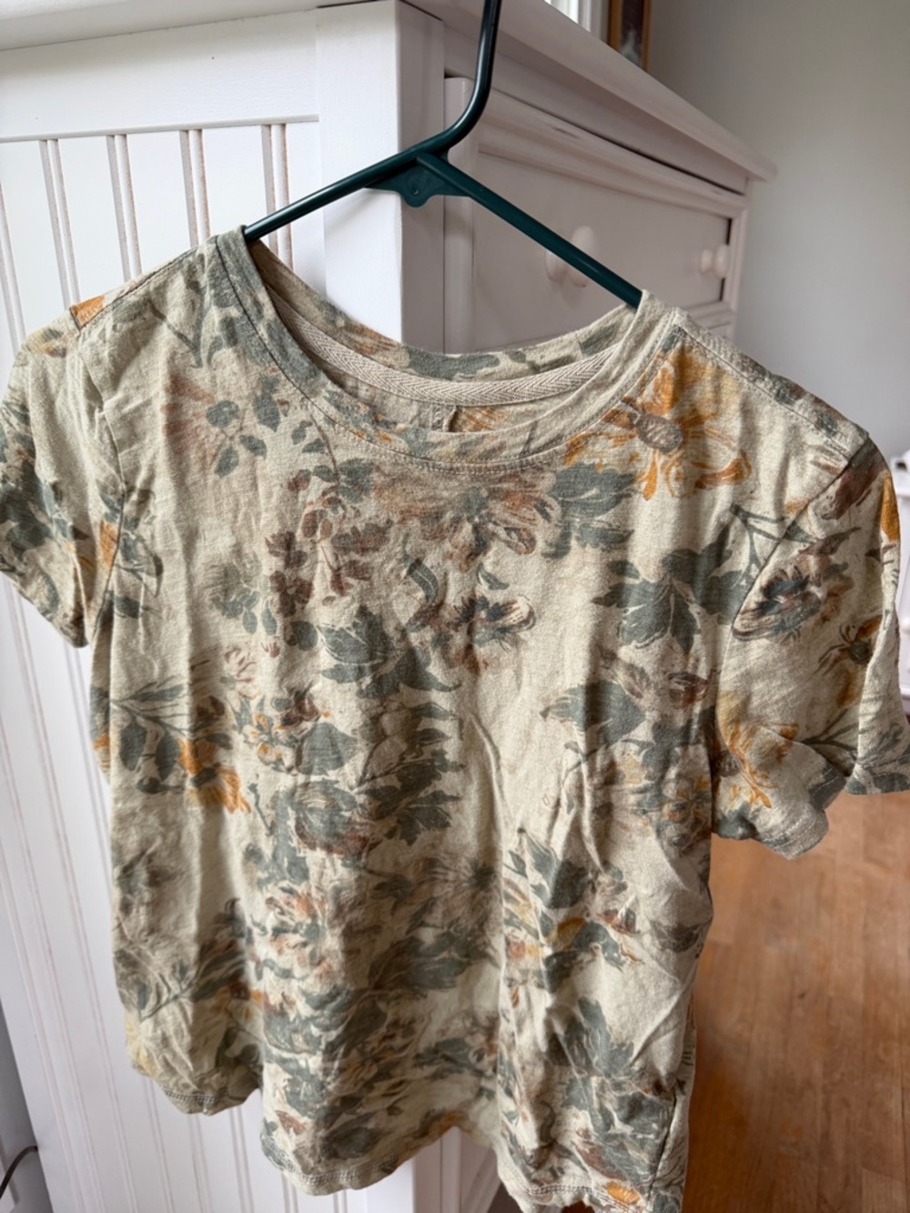 Pilcro Floral Short-Sleeve Tee in Sage Green and Mustard
